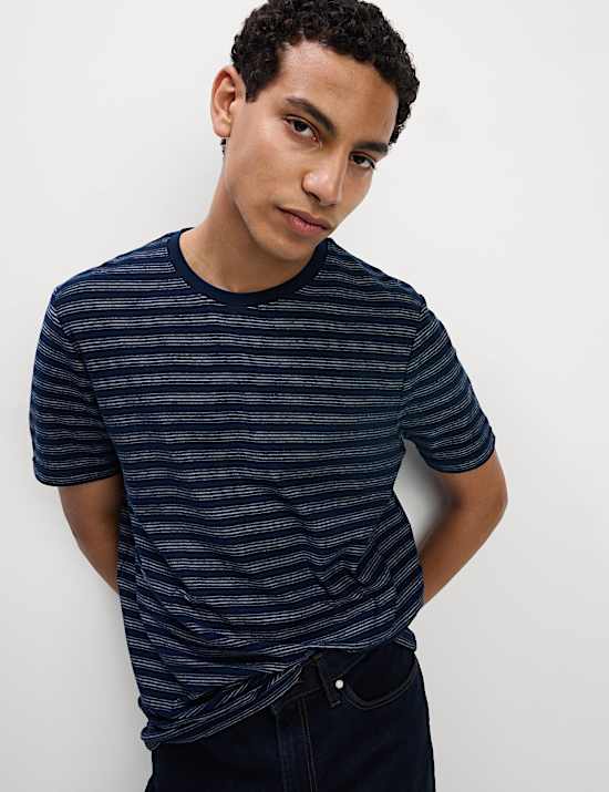Cotton Linen Blend Striped T-Shirt