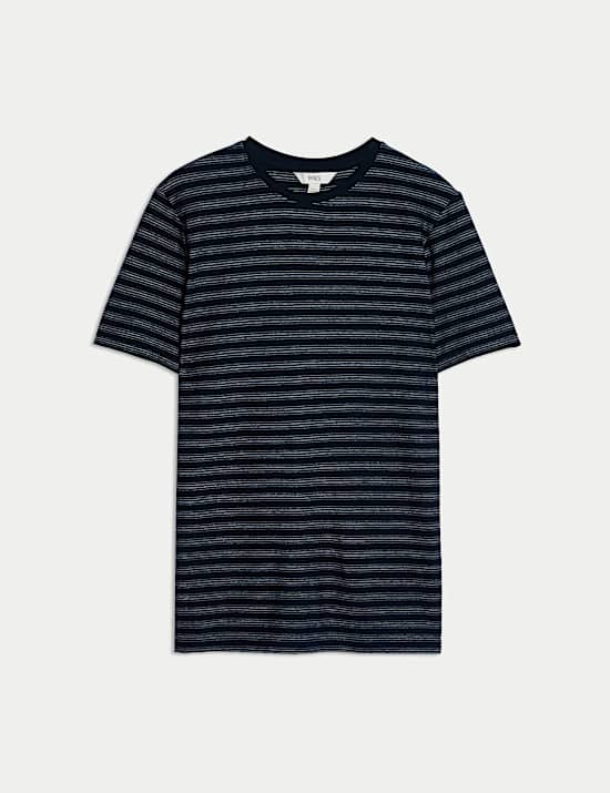Cotton Linen Blend Striped T-Shirt