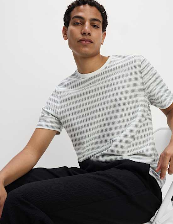 Cotton Linen Blend Striped T-Shirt