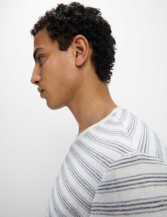 Cotton Linen Blend Striped T-Shirt