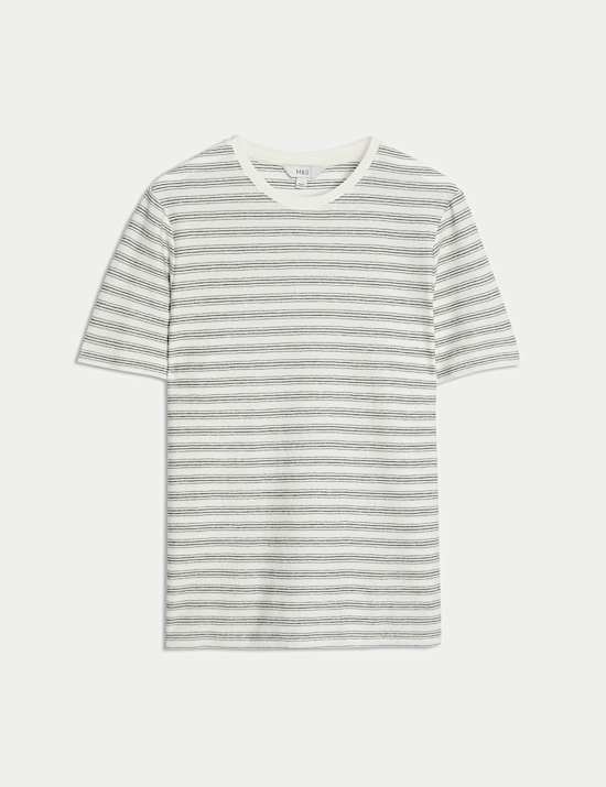 Cotton Linen Blend Striped T-Shirt