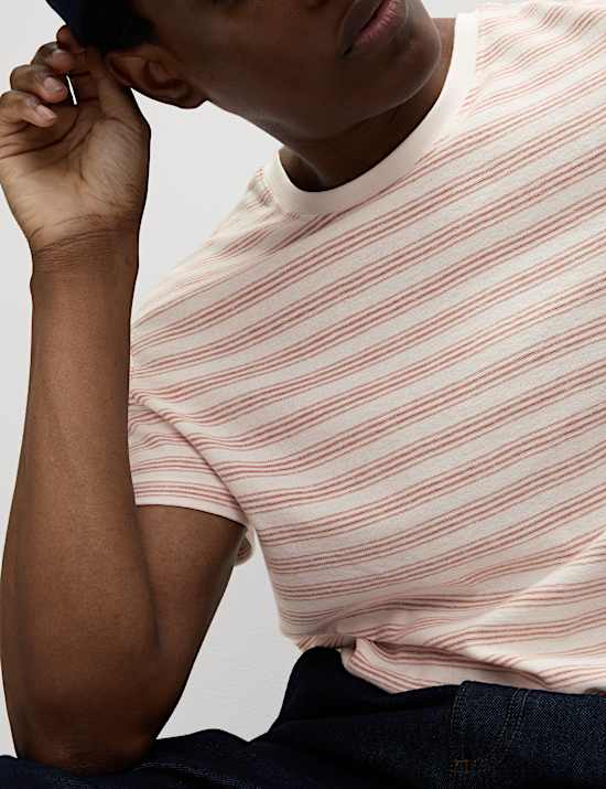 Cotton Linen Blend Striped T-Shirt