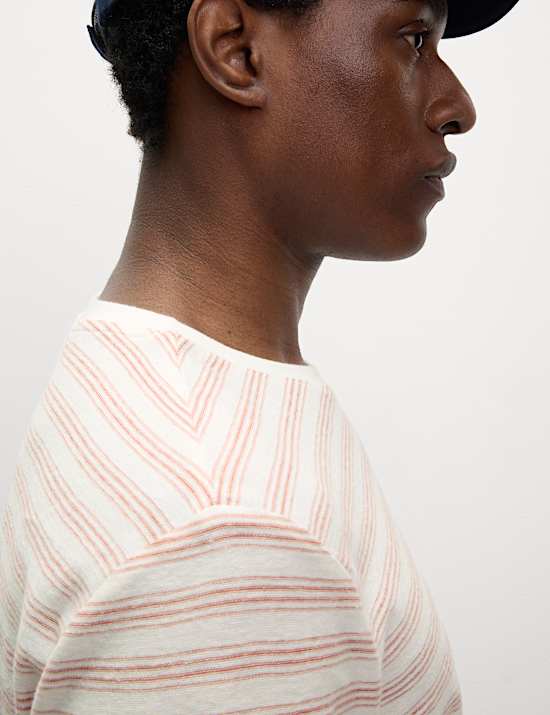 Cotton Linen Blend Striped T-Shirt