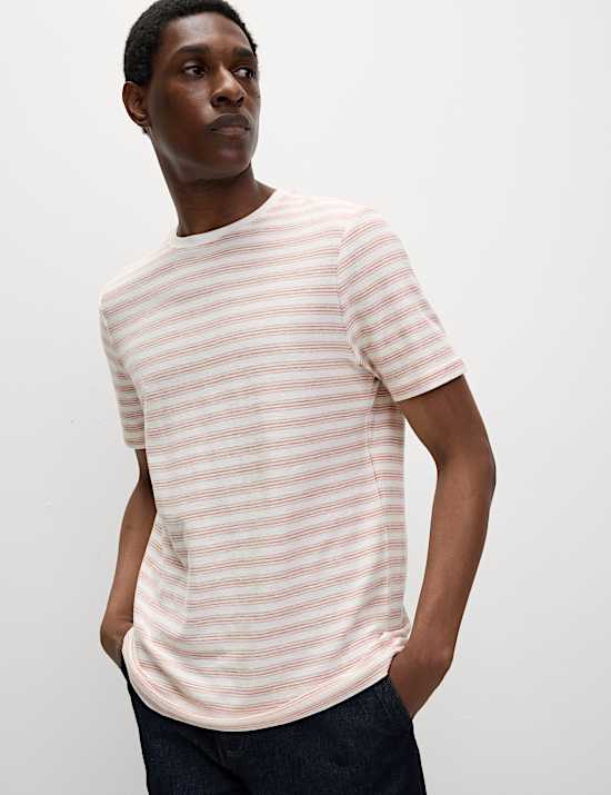 Cotton Linen Blend Striped T-Shirt