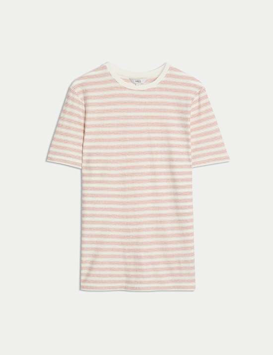 Cotton Linen Blend Striped T-Shirt