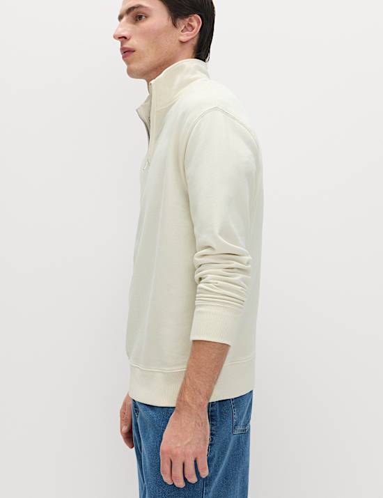 Pure Cotton Garment Dye Half Zip Sweatshirt