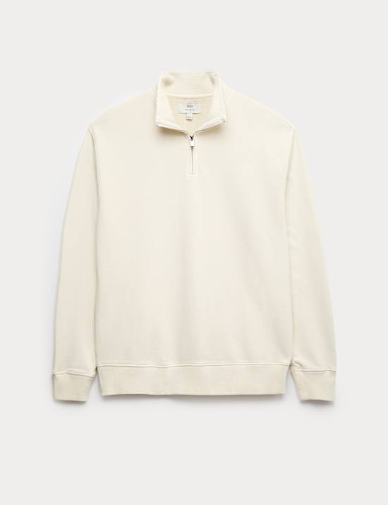 Pure Cotton Garment Dye Half Zip Sweatshirt