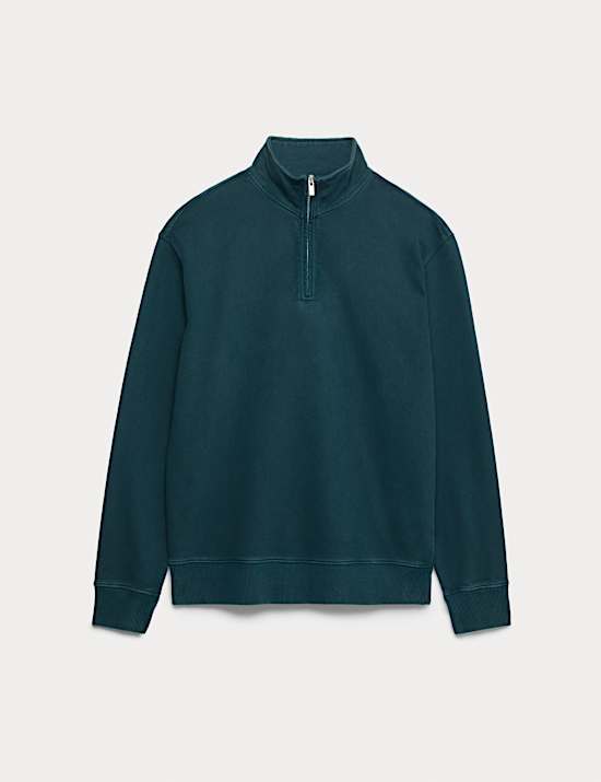 Pure Cotton Garment Dye Half Zip Sweatshirt