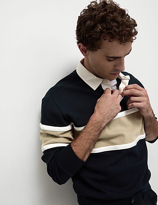 Pure Cotton Pique Colour Block Sweatshirt