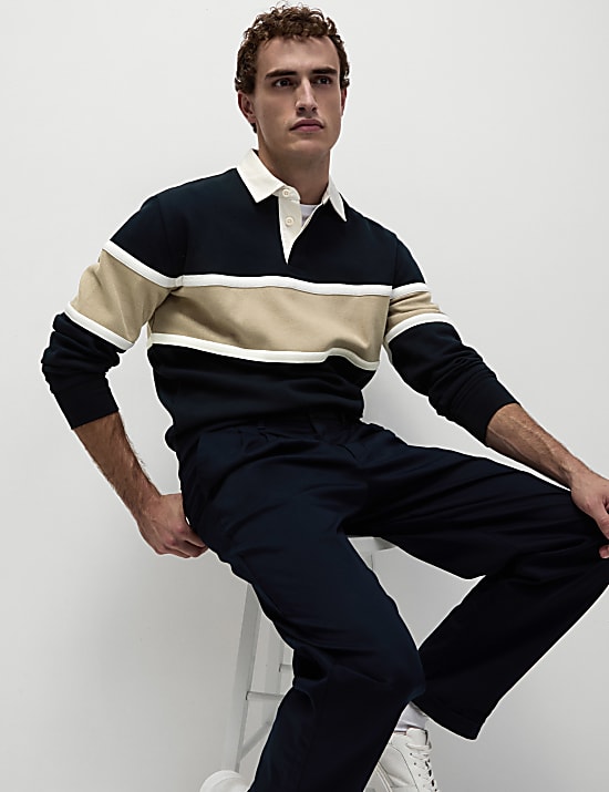 Pure Cotton Pique Colour Block Sweatshirt