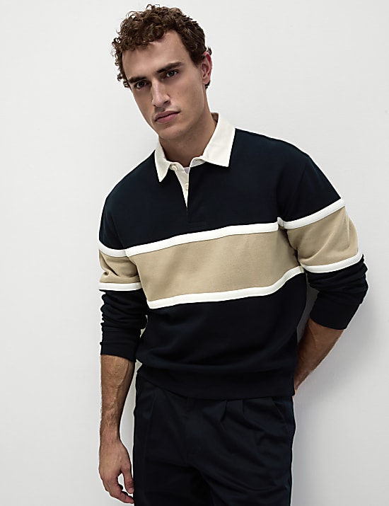 Pure Cotton Pique Colour Block Sweatshirt