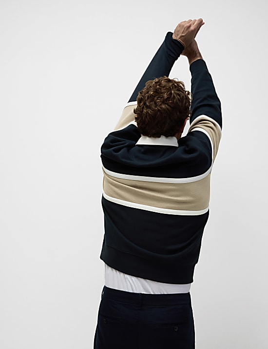 Pure Cotton Pique Colour Block Sweatshirt