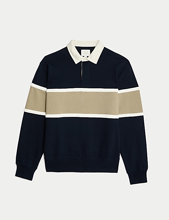 Pure Cotton Pique Colour Block Sweatshirt