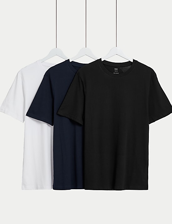 3pk Slim Fit Pure Cotton Crew Neck T-Shirts