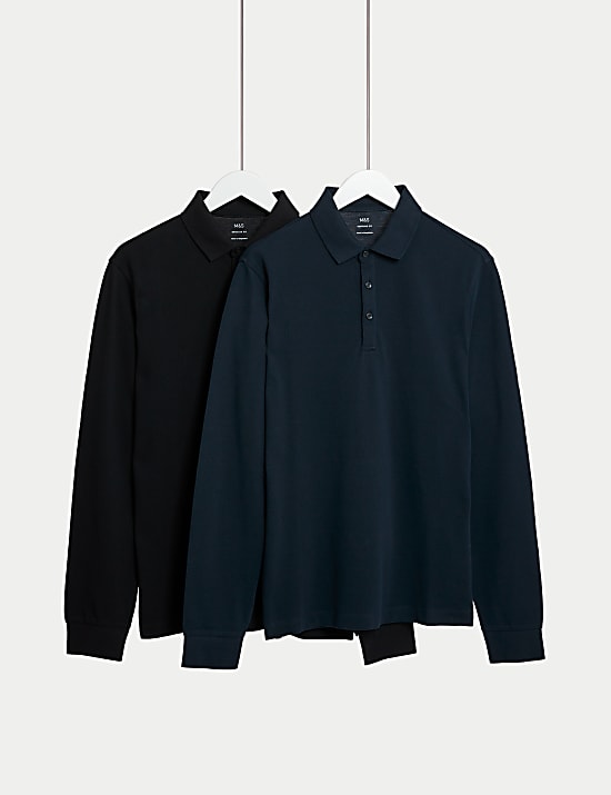 2 Pack Pure Cotton Long Sleeve Polo Shirts