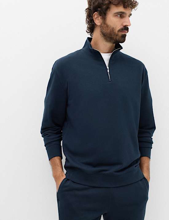 Sudadera con media cremallera de algod&oacute;n con bucles