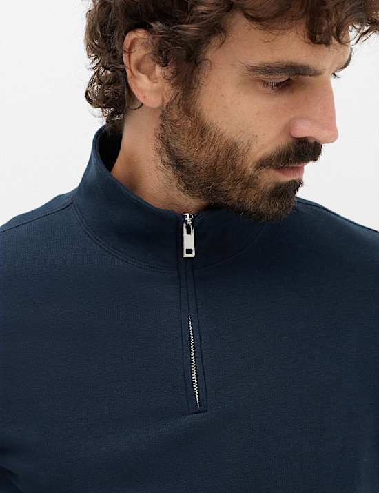 Sudadera con media cremallera de algod&oacute;n con bucles