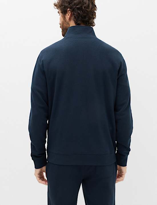 Sudadera con media cremallera de algod&oacute;n con bucles
