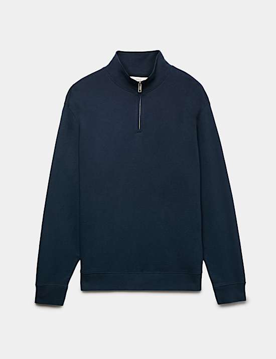 Sudadera con media cremallera de algod&oacute;n con bucles