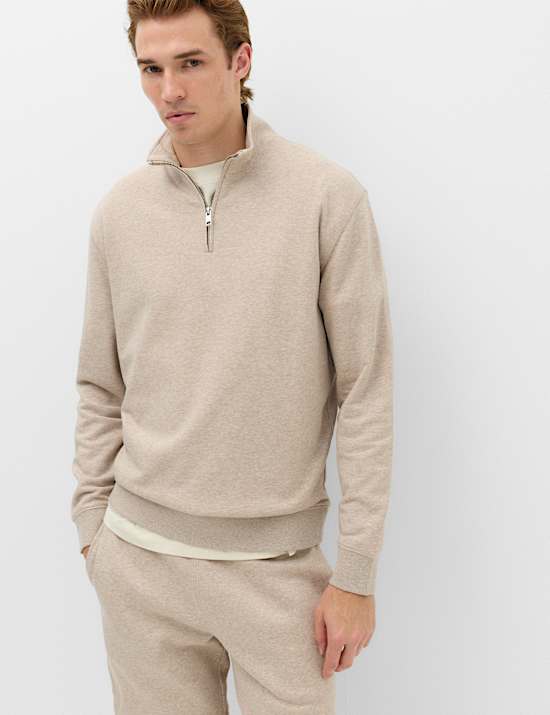Sudadera con media cremallera de algod&oacute;n con bucles