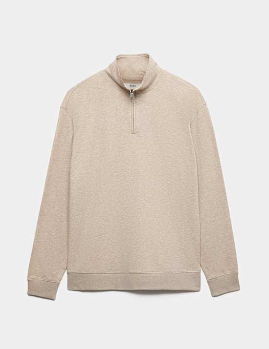 Sudadera con media cremallera de algod&oacute;n con bucles