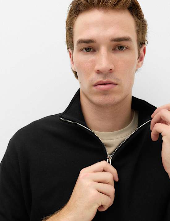 Sweat en coton &agrave; col zipp&eacute;