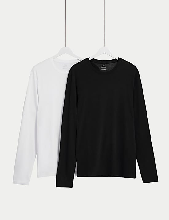 2pk Pure Cotton Long Sleeve T-Shirts
