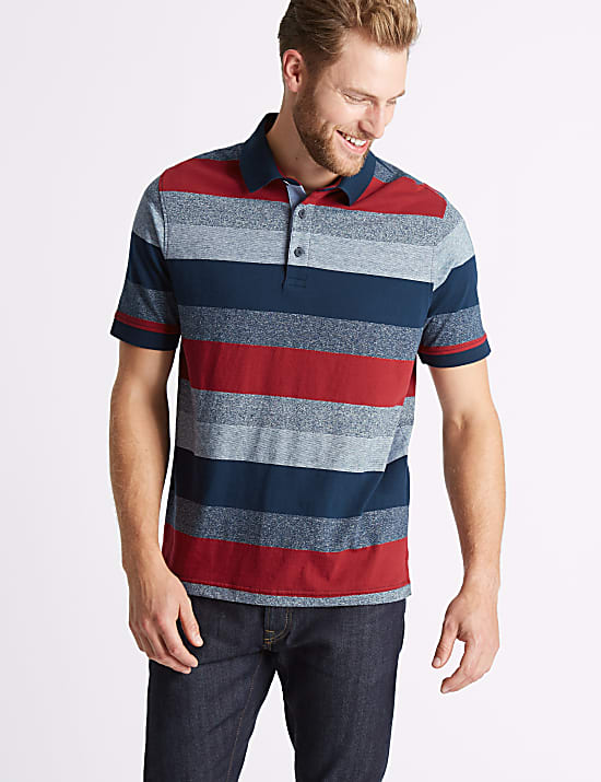 Pure Cotton Striped Polo Shirt