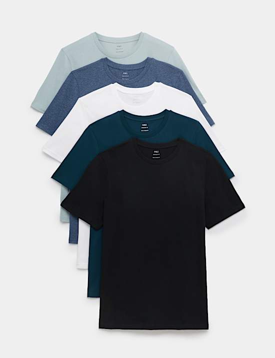 5er-Pack T-Shirts aus reiner Baumwolle mit Rundhalsausschnitt