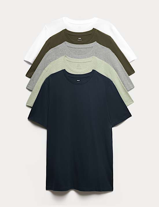 5 Pack Pure Cotton Crew Neck T-Shirts