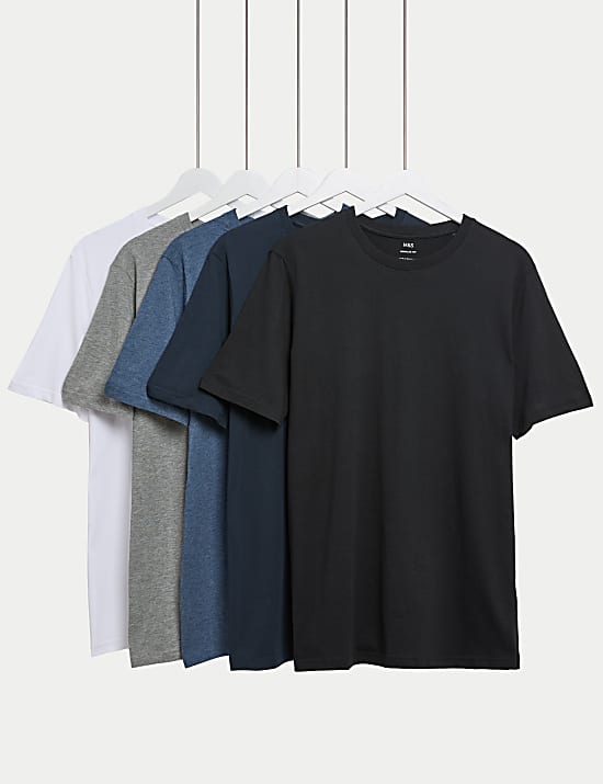 5 Pack Pure Cotton Crew Neck T-Shirts