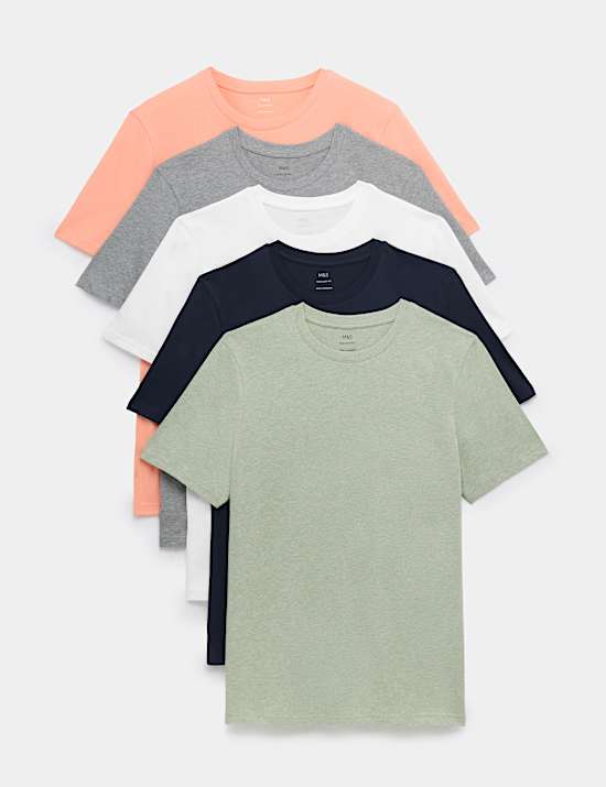 5 Pack Pure Cotton Crew Neck T-Shirts