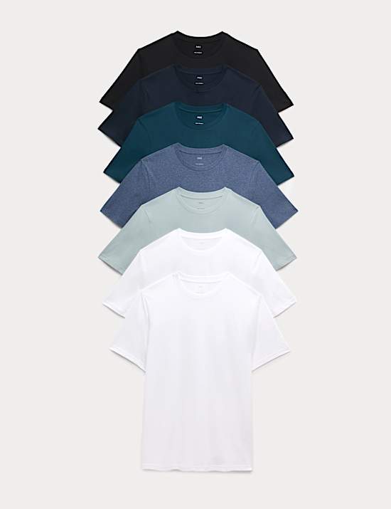 Pack de 7 camisetas 100% algod&oacute;n con escote cerrado