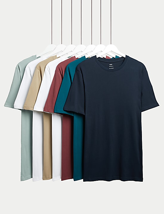 Lot de 7 t-shirts 100 % coton &agrave; col rond