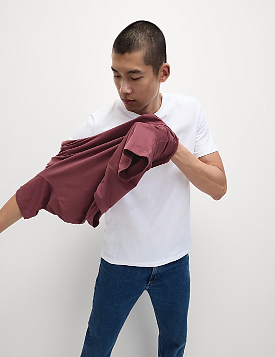 Lot de 7 t-shirts 100 % coton &agrave; col rond