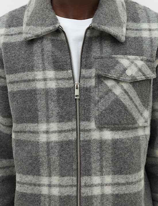 Wool Blend Fleece Check Shacket
