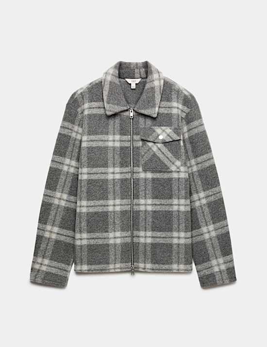 Wool Blend Fleece Check Shacket