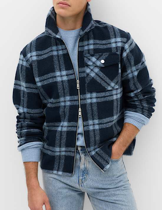 Wool Blend Fleece Check Shacket
