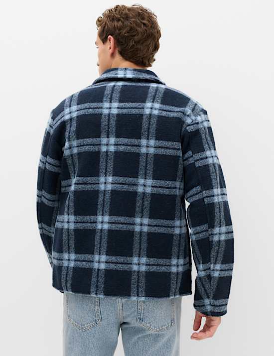 Wool Blend Fleece Check Shacket