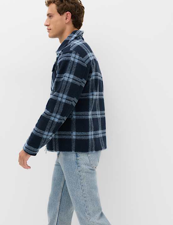 Wool Blend Fleece Check Shacket