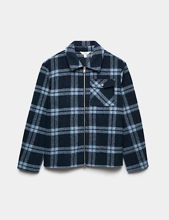 Wool Blend Fleece Check Shacket