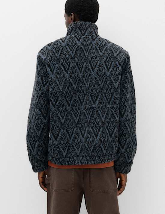 Fleece-Jacke mit Tunnelkragen und Norwegermuster