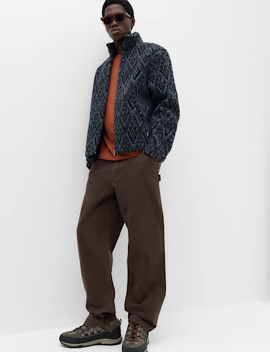 Fleece-Jacke mit Tunnelkragen und Norwegermuster