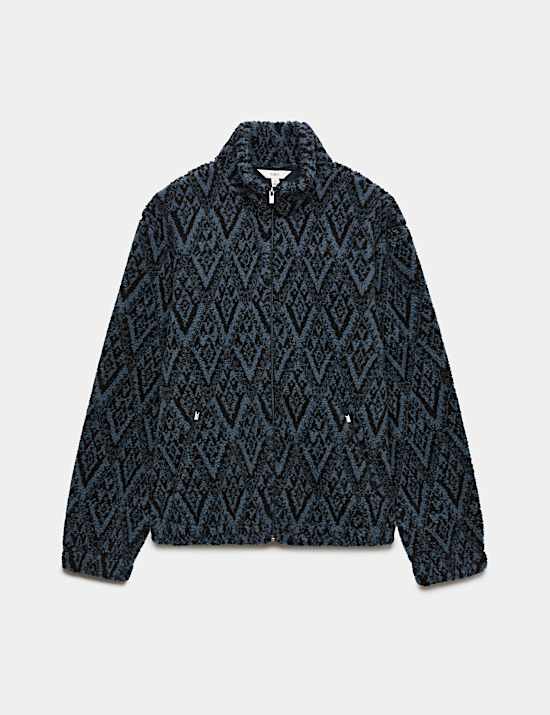Fleece-Jacke mit Tunnelkragen und Norwegermuster