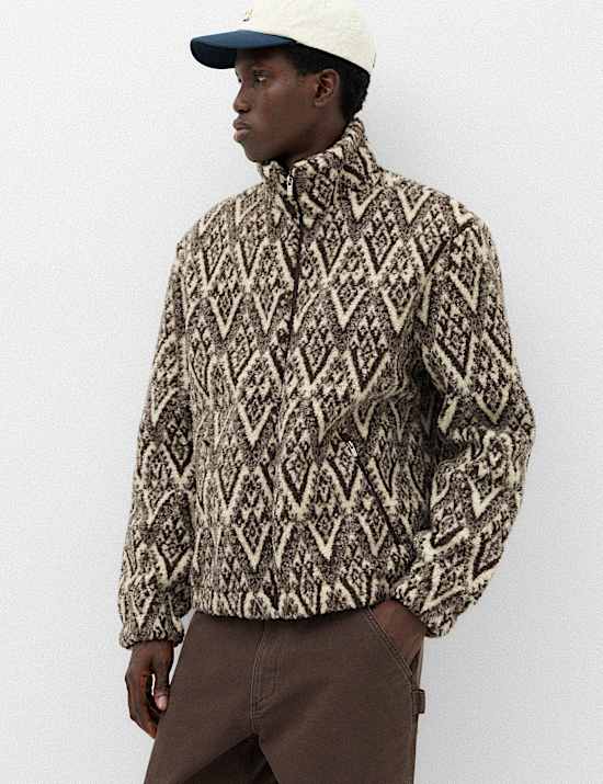Fair Isle Funnel Neck Fleece Jacket