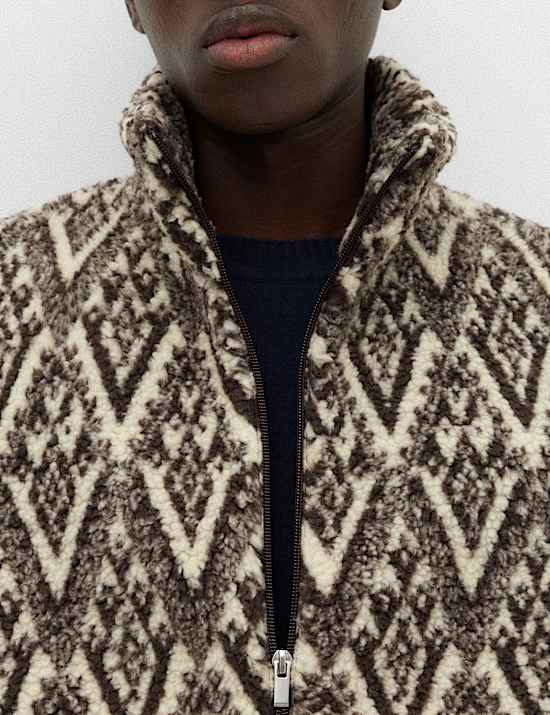 Fair Isle Funnel Neck Fleece Jacket