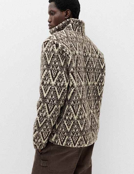 Fair Isle Funnel Neck Fleece Jacket