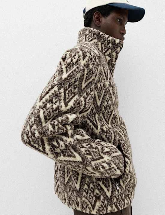 Fair Isle Funnel Neck Fleece Jacket