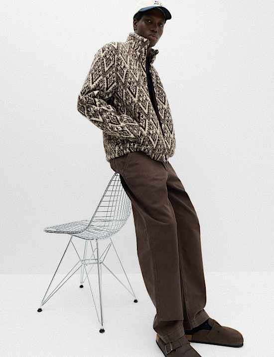 Fair Isle Funnel Neck Fleece Jacket