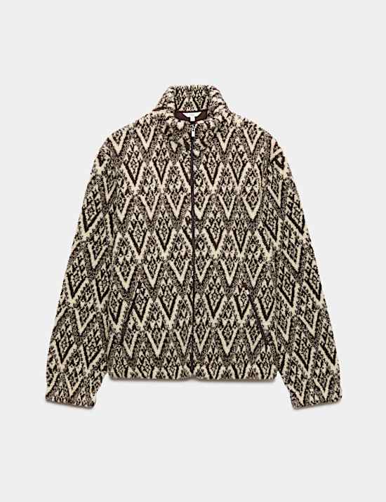 Fair Isle Funnel Neck Fleece Jacket